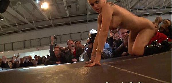  busty babe fisting on public stage